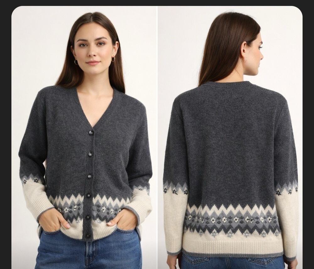 Vintage Womens Pierre Cardin Grandpacore Handmade Lambswool Cardigan Sweater